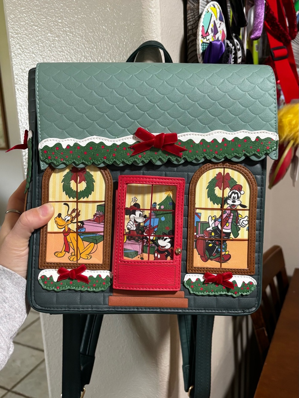 Boxlunch Loungefly Mickey & Friends Holiday Backpack Purse in Green and Red